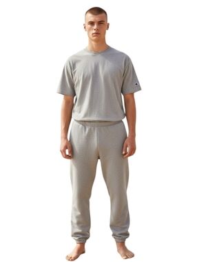 Champion - Gray Sweatpants, Front Pockets, Elastic Waist Band & Cuffs,
